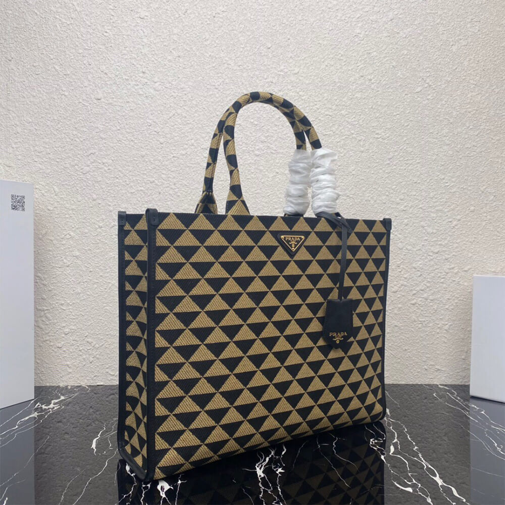 large Pra*a symbole jacquard fabric handbag